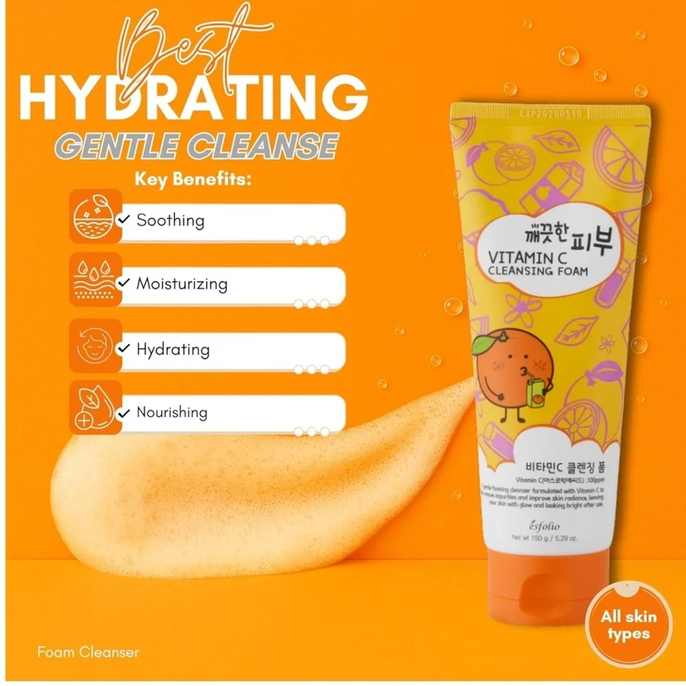 🍊 Esfolio Vitamin C Cleansing Foam 150g Brightening K-Beauty Cleanser NWT 🍊